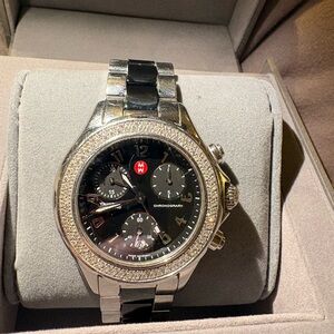 Michele Silver and Black Chronograph Watch